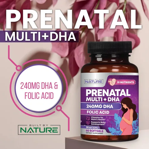 Vista 2 de Vitaminas prenatales para mujeres – Multivitamínico con DHA, ácido fólico, vitamina C, B12, hierro y omega-3 – Suplemento antes, durante y después