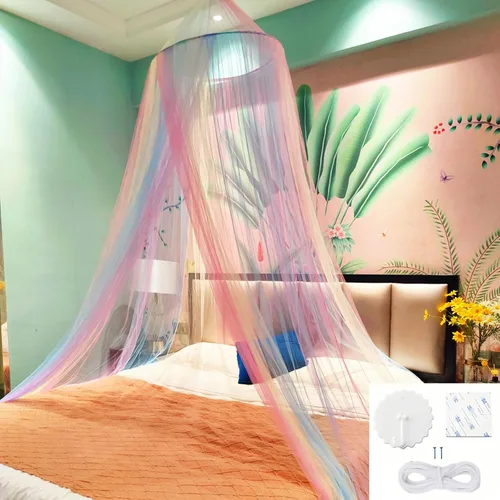 Vista 3 de Dosel de Cama Arcoíris para Niñas Red Mosquitera, Instalación Fácil Dosel de Princesa para Decoración de Dormitorio de Niños