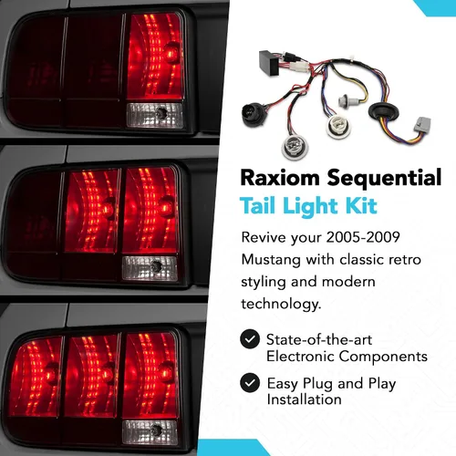 Vista 2 de Kit de arnés de luz trasera secuencial Raxiom con enchufe de ajuste y cable de reproducción automática. Compatible con Mustang 2005-2009 Arnés