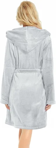 Vista 2 de U2SKIIN Bata de felpa corta con capucha para mujer, con capucha, suave y cálida bata de baño para spa