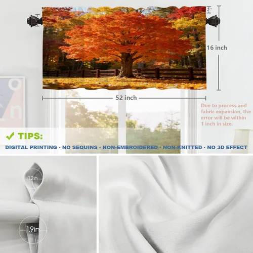 Vista 243 de Shrahala Orange Autumn Autumn Blackout Curtain Tiers, Fall Kitchen Valance Light Blocking Tier Drapes with Rod Pocket, 2 Pack 26 X 24 in