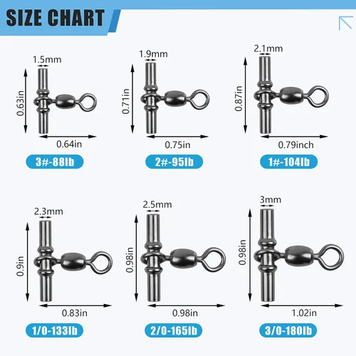 Vista 4 de Línea cruzada de pesca giratoria de 3 vías, 40 piezas de manga en forma de T, grúa de engarzado resistente, giratoria, de latón, triples giros
