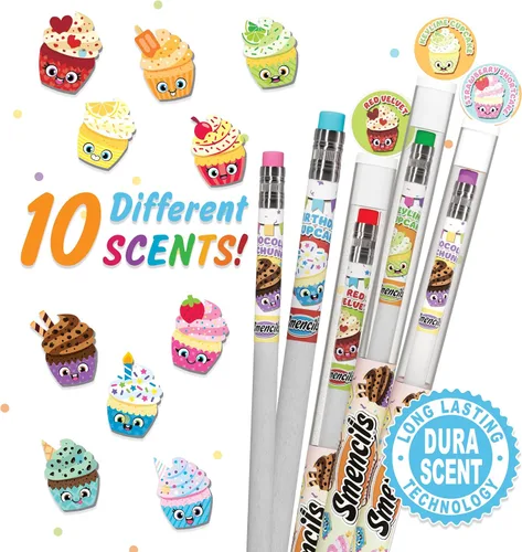 Vista 2 de Happy Birthday Smencils Cylinder - Lápices perfumados gourmet patentados HB #2, 50 unidades, regalos para niños