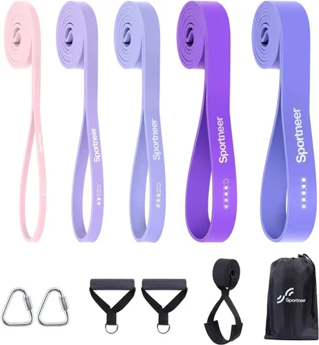 Vista 8 de Sportneer Bandas de resistencia para entrenar: bandas de dominadas de 5 a 130 libras, 5 niveles, bandas de ejercicio con asas y anclaje de puerta