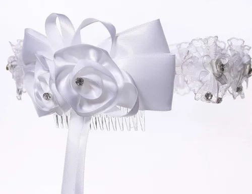 Vista 4 de Velos florales de primera comunión para niñas, corona de perlas blancas