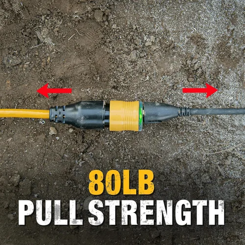 Vista 2 de DEWALT 15,2 m 12/3 SJTW Cable de extensión iluminado con clic para bloquear - Resistente para exteriores, impermeable, a prueba de clima, resistente
