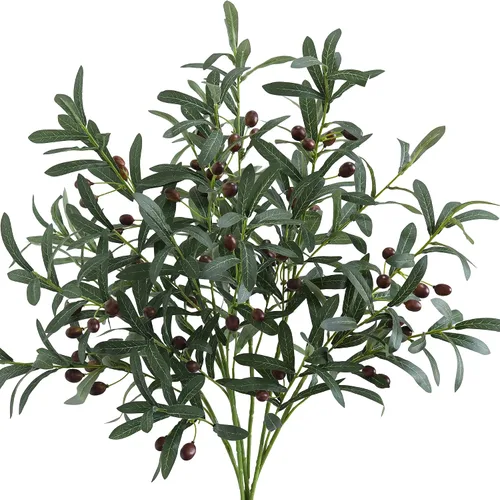 Vista 8 de FiveSeasonStuff Ramas de hoja de olivo artificial de 30.3 pulgadas, 6 tallos para jarrones Verde en ambos lados