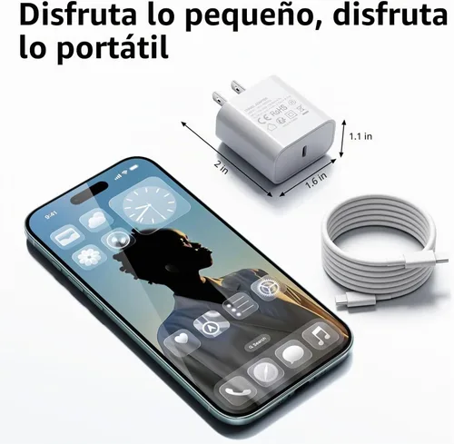 Vista 4 de Paquete de 3 cargadores tipo C con cable de 1.8 m de carga rápida para iPhone 17/16/15, bloques de carga USB C de 25 W súper rápidos para Samsung
