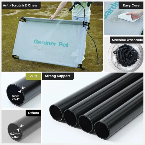 Vista 4 de Gardner Pet Cama elevada para perros de tamaño mediano, cama elevada para exteriores, impermeable, portátil, refrigerante, para mascotas, con Negro