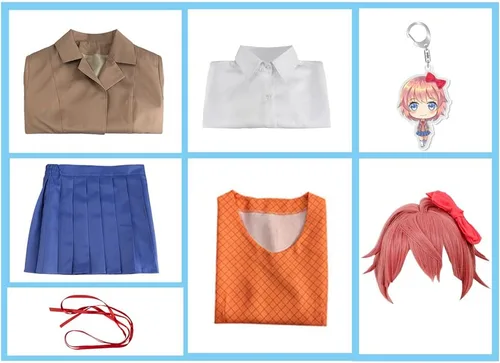 Vista 14 de Juejuezi Doki Doki Monika, traje de Yuri, uniforme escolar, Sayori, cosplay, disfraz de niña escolar para Halloween