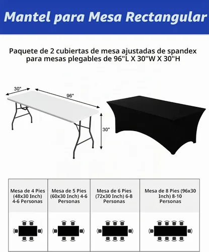 Vista 3 de Fixwal Paquete de 2 manteles rectangulares de elastano ajustables de 8 pies Negro