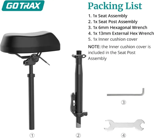 Vista 7 de Gotrax Asiento plegable para scooter, solo para APEX MAX, Fusion E-Scooter, ajustable, cómodo con absorción de golpes, soporta hasta 264 libras