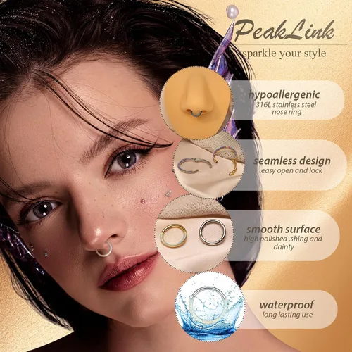Vista 4 de Opal Septum Jewelry Surgical Steel Septum Ring Daith Rook Tragus Earring