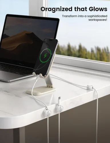 Vista 5 de Lamicall Paquete de 8 clips magnéticos para cables, [transparente y brillo plateado] estético fuerte adhesivo para cargador de teléfono, clips
