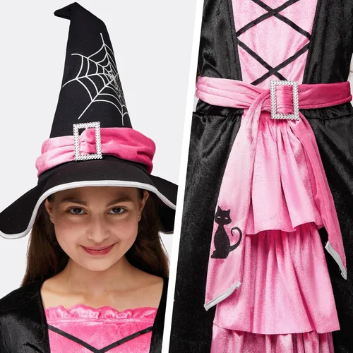 Vista 4 de Spooktacular Creations Disfraz de bruja de cuento de hadas con escoba para niñas