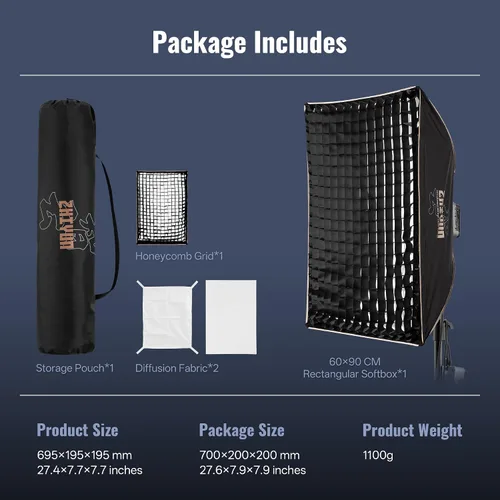 Vista 5 de ZHIYUN - Softbox rectangular de 60x90cm / 23.5 * 35.5 pulgadas con liberación rápida, montaje Bowens, difusores y bolsa con rejilla, compatible