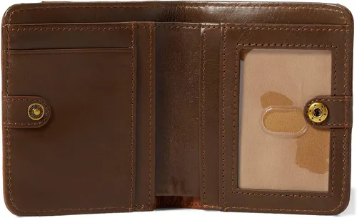 Vista 3 de HOBO Max Mini billetera plegable para mujer, construcción de cuero con cierre a presión, hermosa y funcional cartera para mujer, Brandy, Max Mini