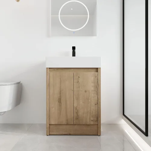 Vista 14 de Malwee Tocador de baño flotante de 18 pulgadas con fregadero, combo de tocador blanco moderno para baño pequeño, armario montado en la pared lateral