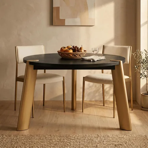 Vista 8 de NTC Mesa de centro redonda de madera Tribase Boho de 40 pulgadas para sala de estar y comedor, impermeable y resistente al calor, negro quemado