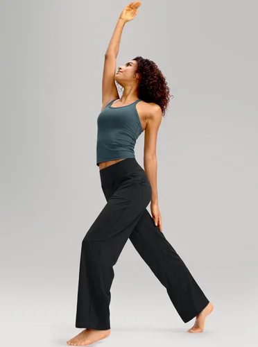 Vista 6 de Soothfeel Pantalones de pierna ancha para mujer, pantalones de trabajo de yoga con bolsillos, cintura alta, pantalones de vestir, pantalones