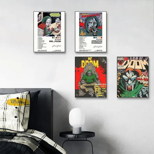 Vista 3 de ZONTO Mf Doom - Pósteres de portada de álbum de rapero firmado con música limitada, juego de 4 pósteres estéticos para sala de estar, dormitorio