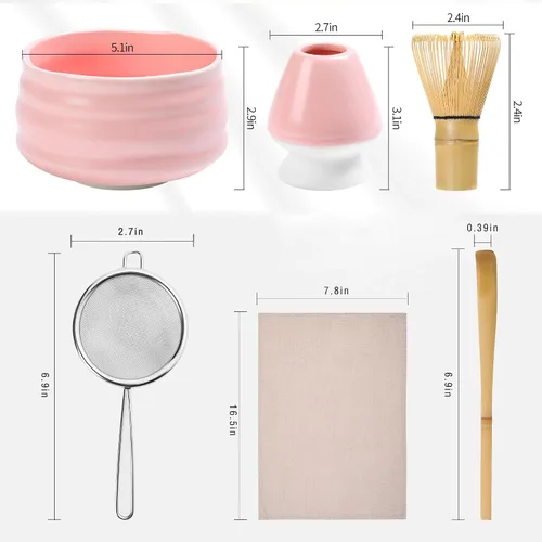 Vista 2 de zenrc Kit de Ceremony Matcha – Batidor tradicional de bambú (Chasen) Scoop (Chashaku) Chawan Bowl con boquilla de vertido, soporte para batidor