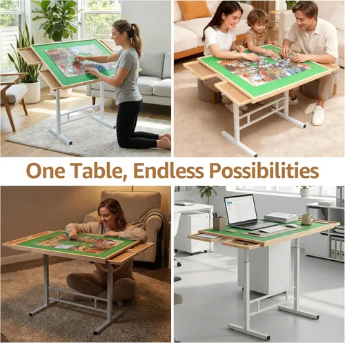 Vista 10 de Fanwer Mesa de rompecabezas de 1500 piezas con 4 cajones, mesa de rompecabezas con patas ajustables en ángulo y altura, mesas de rompecabezas