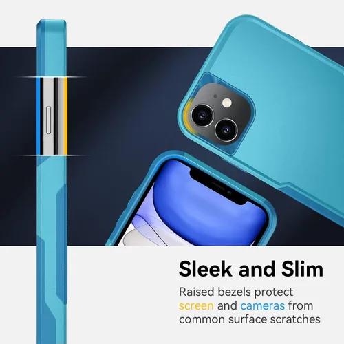Vista 4 de Xmon Funda para iPhone 11, resistente y resistente con clip para cinturón, a prueba de golpes, protector de pantalla de vidrio templado + protector