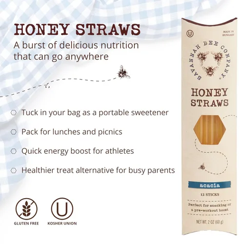 Vista 6 de Savannah Bee Company Honey Straws - Pajitas de Miel de Acacia Pura y Totalmente Natural Hechas en EE.UU. - Aperitivos Saludables para Niños