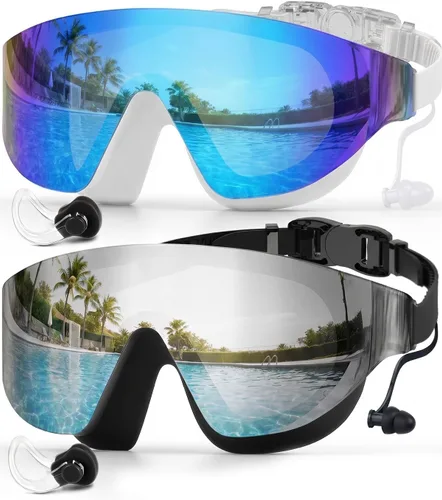 Vista 17 de Zoomsnail Paquete de 2 gafas de natación de visión amplia sin montura para adultos, antivaho con fugas UV para hombres y mujeres