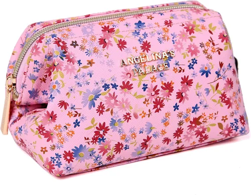 Vista 8 de Angelina's Palace Bolsa de maquillaje de viaje impermeable de cuero vegano, organizador de artículos de tocador oriental estilo retro, bolsa de Negro