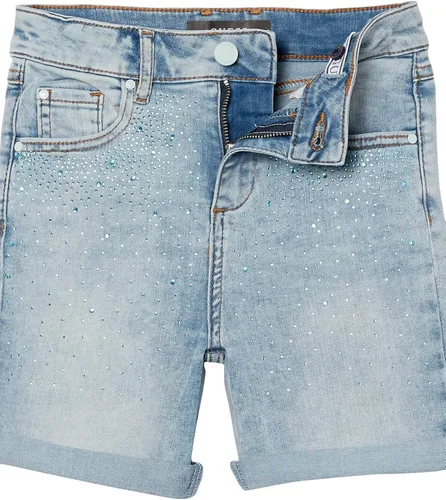 Vista 2 de GUESS Pantalones cortos de mezclilla elásticos con diamantes de imitación para niña