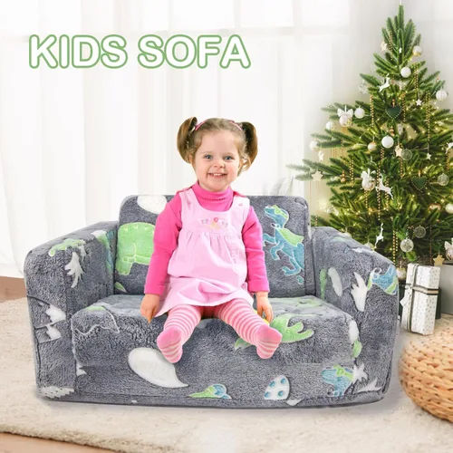 Vista 3 de Asou Sofá infantil que brilla en la oscuridad, sofá plegable para jugar, mini sofá de dinosaurio para niños pequeños