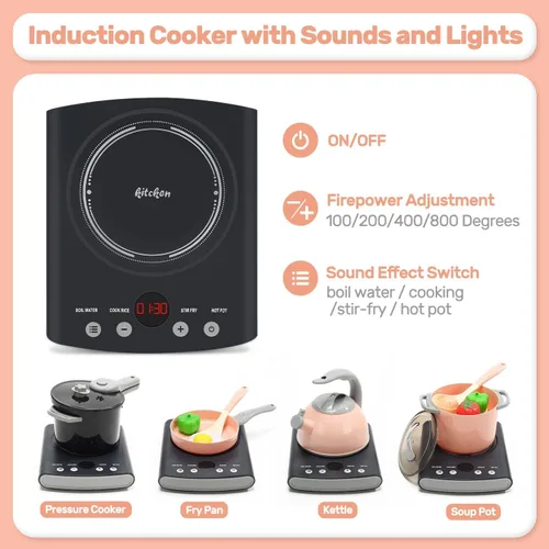 Vista 4 de CUTE STONE Juguetes para fregadero de cocina que cambian de color con agua corriente, juego de juguetes de cocina para niños con ollas y sartenes