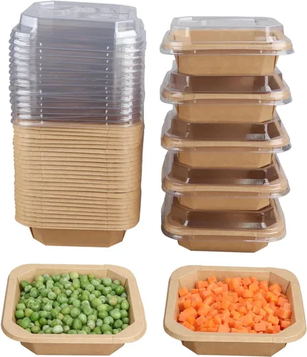 Vista 7 de Tazones de papel kraft desechables de 10 onzas con tapas, contenedor de alimentos, paquete de 50