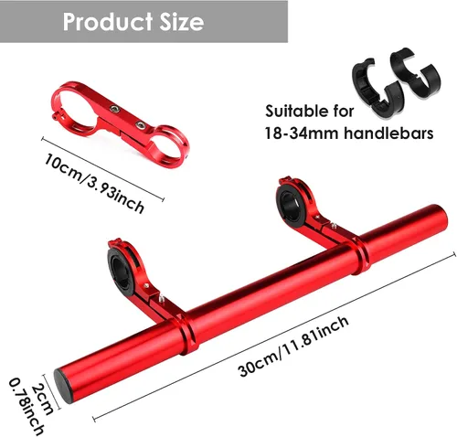 Vista 2 de Manillar de bicicleta, extensor de manillar de bicicleta de 11.8 pulgadas, soporte multifuncional de aleación de aluminio, extensión de soporte