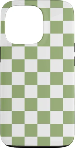 Vista 10 de Funda clásica a cuadros para iPhone 13 Pro Max, color verde salvia y blanco