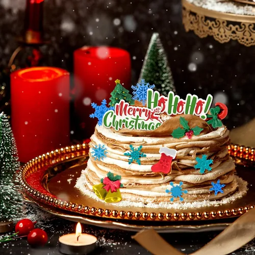 Vista 6 de Whaline 3 moldes de silicona para fondant de Feliz Navidad, diseño de copos de nieve rosados, con palabras bendecidas, alegría, acebo, Jolly