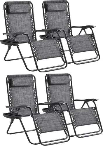 Vista 17 de Zero Gravity - Juego de 2 sillas reclinables plegables de gran tamaño, acolchadas antigravedad con almohada ajustable y portavasos para campamento