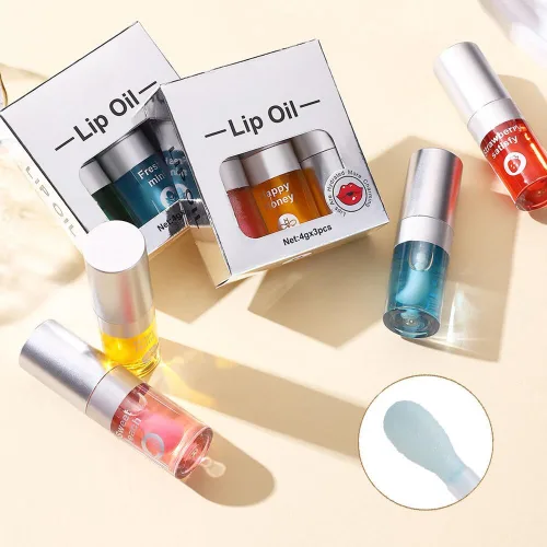 Vista 6 de Juego de 3 aceites hidratantes para labios, aceite hidratante para labios, brillo labial, transparente, sin pegajoso, bálsamo labial, cuidado