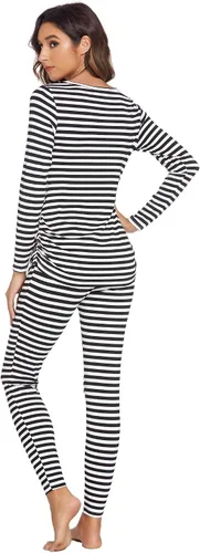 Vista 6 de Ekouaer Pijama de lactancia de maternidad para parto, pijama de manga larga, conjunto de ropa interior térmica
