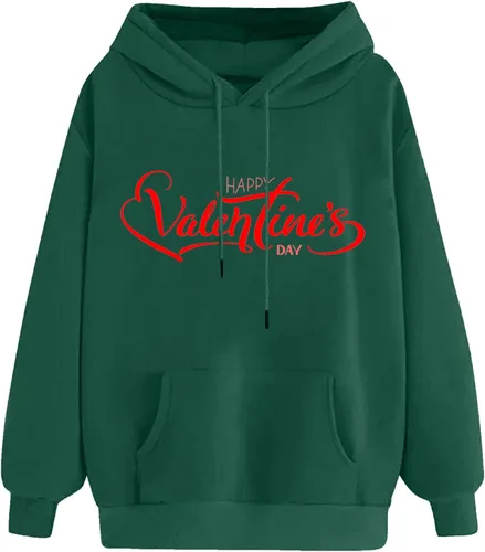 Vista 3 de SHAOBGE valentines day shirts Women's Valentine's Day Letter Printed Long Sleeve Casual Pullover Hooded Sweatshirt for