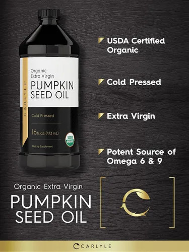 Vista 3 de Carlyle- Aceite de semilla de calabaza, 16 onzas, orgánico prensado en frío, 100 % puro, extravirgen vegetariano, sin transgénicos, sin gluten