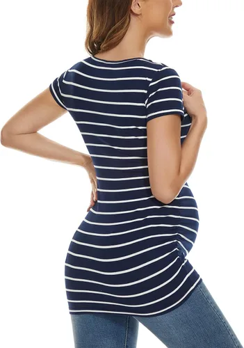 Vista 6 de Glampunch Camisas de maternidad para mujer, manga corta y larga, con lazo frontal, tops de maternidad
