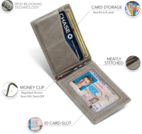 Vista 5 de SERMAN BRANDS RFID Blocking Wallet Slim Bifold - Genuine Leather Minimalist Front Pocket Wallets for Men with Money Clip Gift