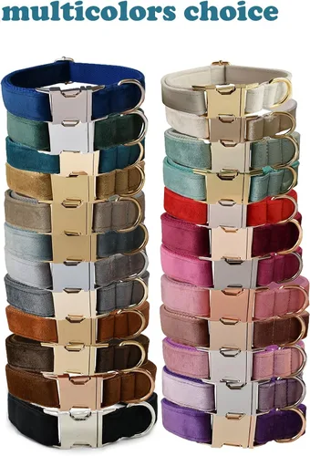 Vista 6 de Love Dream Juego de collar y correa de terciopelo para perro, suave y cómodo, correa ajustable y collar con hebilla de metal resistente para perros