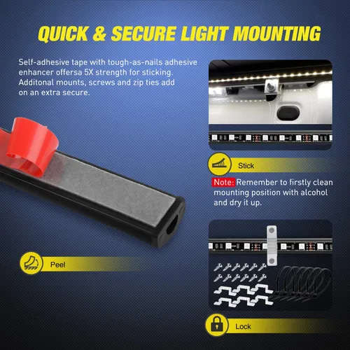 Vista 4 de Nilight - TL-31 Kit de tira de luz RGB de 60 pulgadas para caja de camión, 180 LED, control remoto RF con interruptor de encendido y apagado
