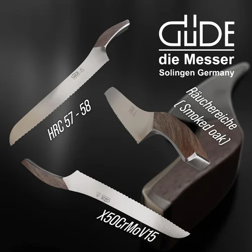 Vista 3 de Gude SYNCHROS Series Cuchillo de pan dentado forjado de 12 pulgadas, mango de roble ahumado