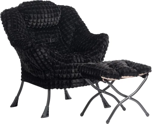 Vista 49 de HollyHOME Silla perezosa con otomana plegable, sillón cómodo y reposapiés plegable, sofá de ocio silla de lectura y reposapiés para sala de estar