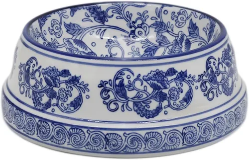 Vista 10 de Aimusego Plato chino de cerámica azul de 6.7 pulgadas para alimentos y agua para perros pequeños y medianos/gatos, tazón antideslizante de porcelana